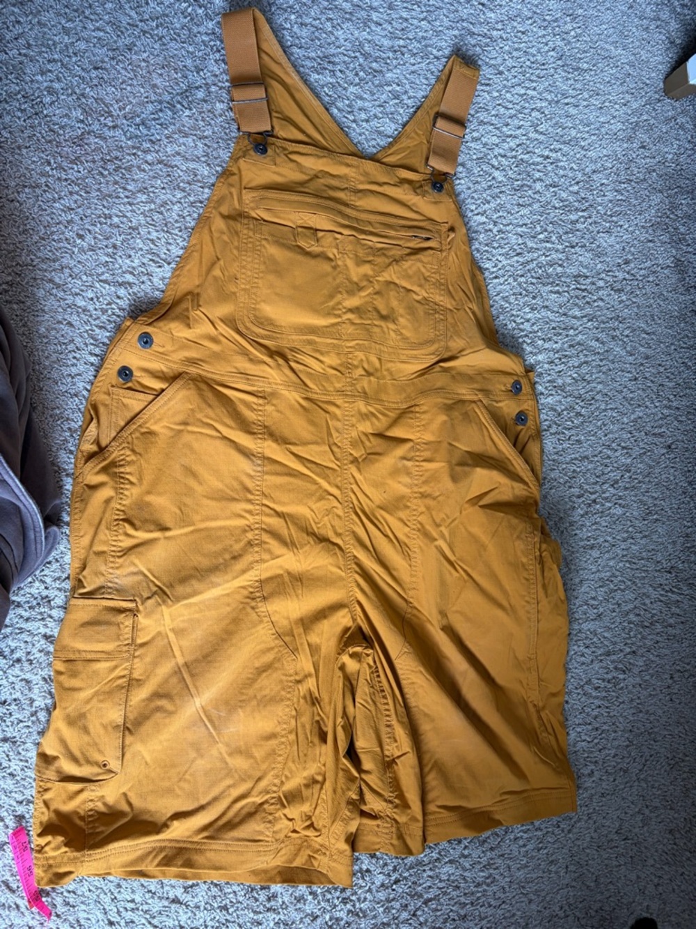 Duluth Trading Co Mustard Brown Short Overalls